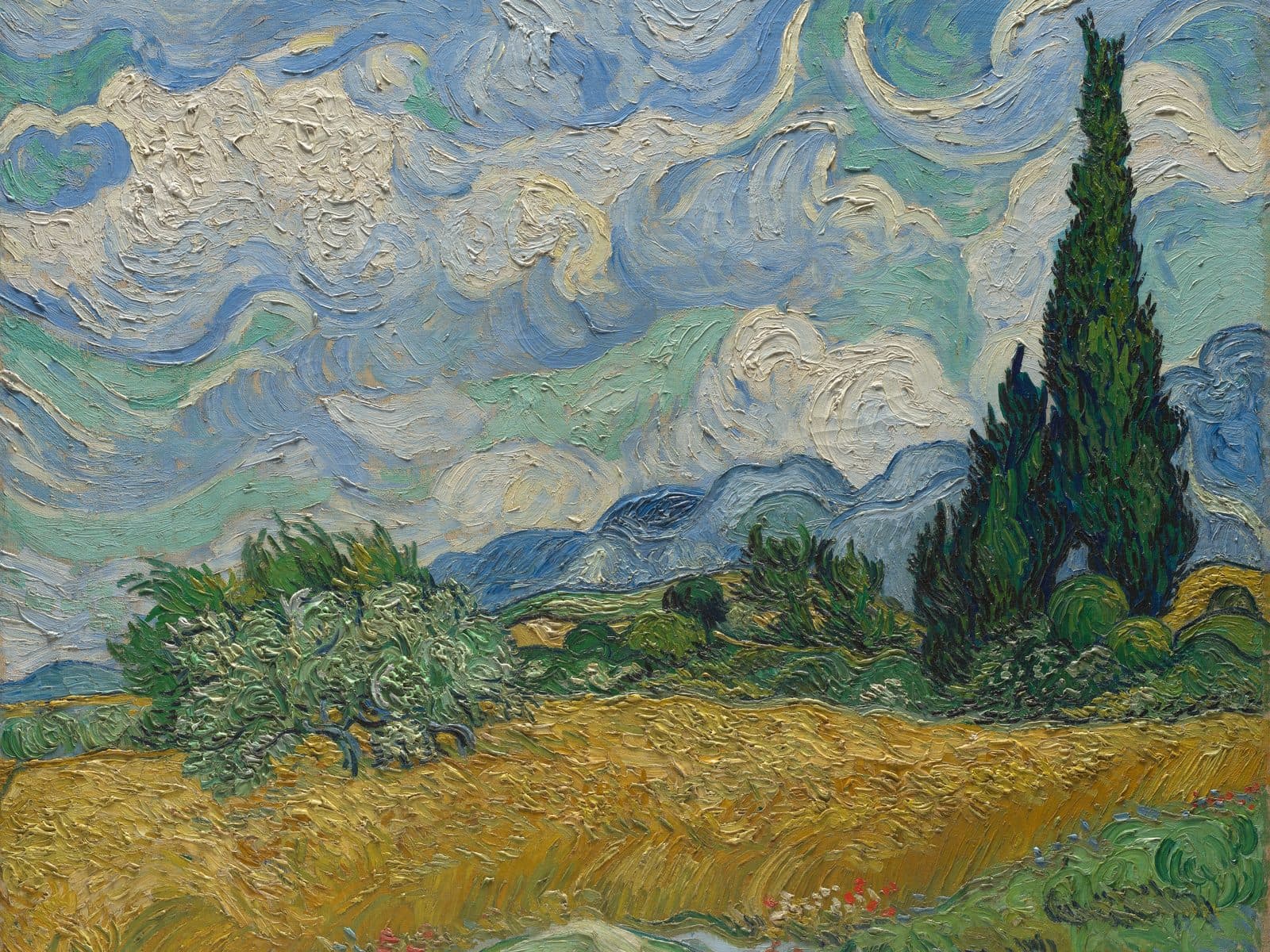 Campo de trigo con cipreses — Vincent van Gogh, 1889